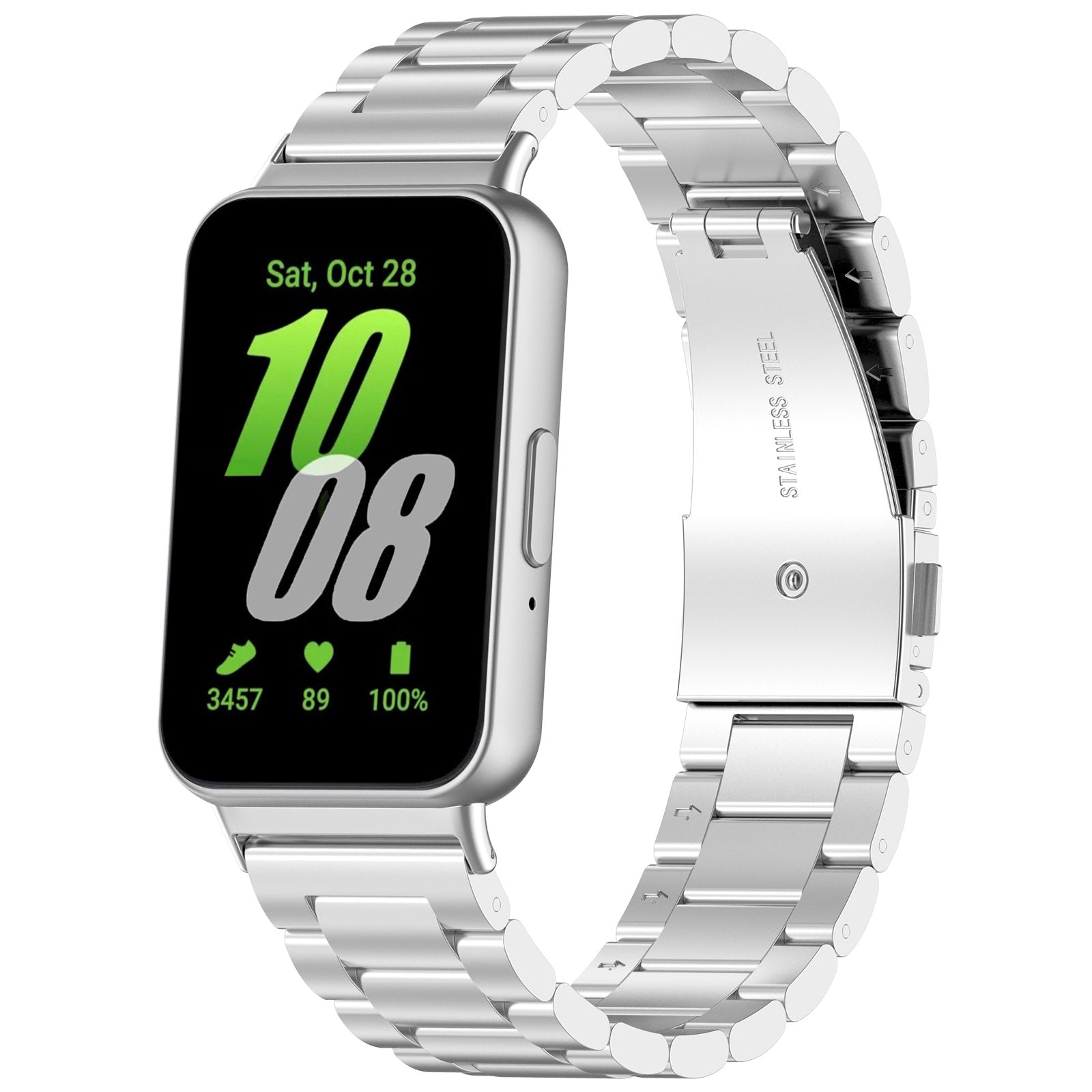 For Samsung Galaxy Fit3 SM-R390 Replacement Strap Classic 3-Bead Stainless Steel Watch Band - Silver For Samsung Galaxy Fit3 SM-R390 Replacement Strap Classic 3-Bead Stainless Steel Watch Band - Silver